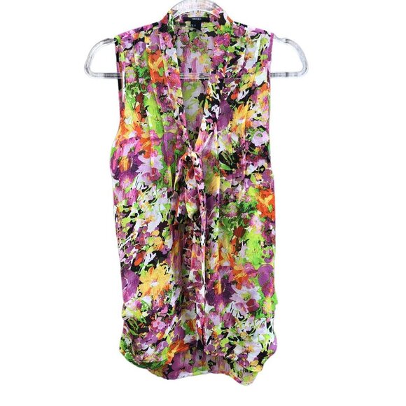 Forever 21 Sheer Bright Floral Abstract Pattern Sleeveless Blouse Medium - Picture 1 of 7